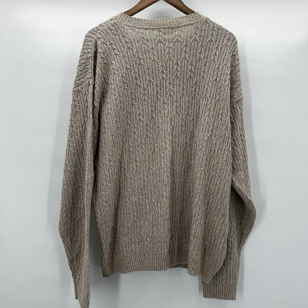 Norm Thompson Sweater‎ Mens Large Cable Knit Vneck Fisherman Beige Pull Over